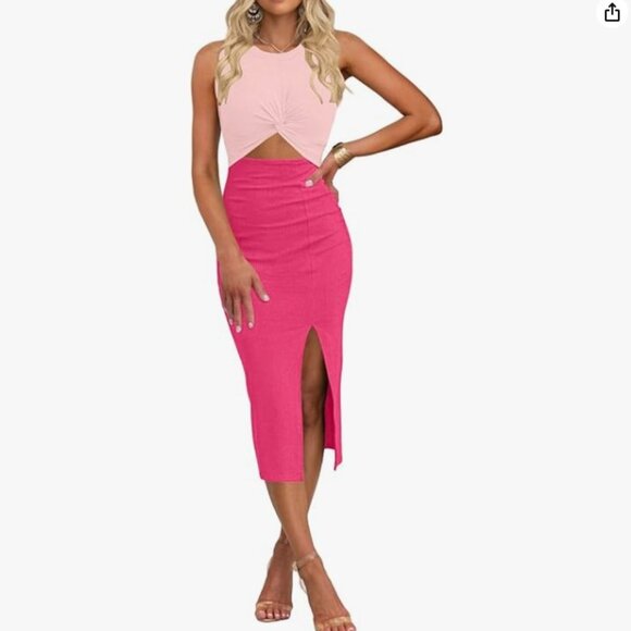 NWT oten Women's Casual Sleeveless Cutout Twist Front Side Slit Ribbed Knit Part - Picture 1 of 4